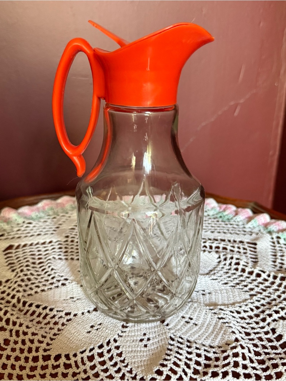 Vintage Syrup Dispenser by TwinPak 1970’s Glass Bottle Red Plastic Top
